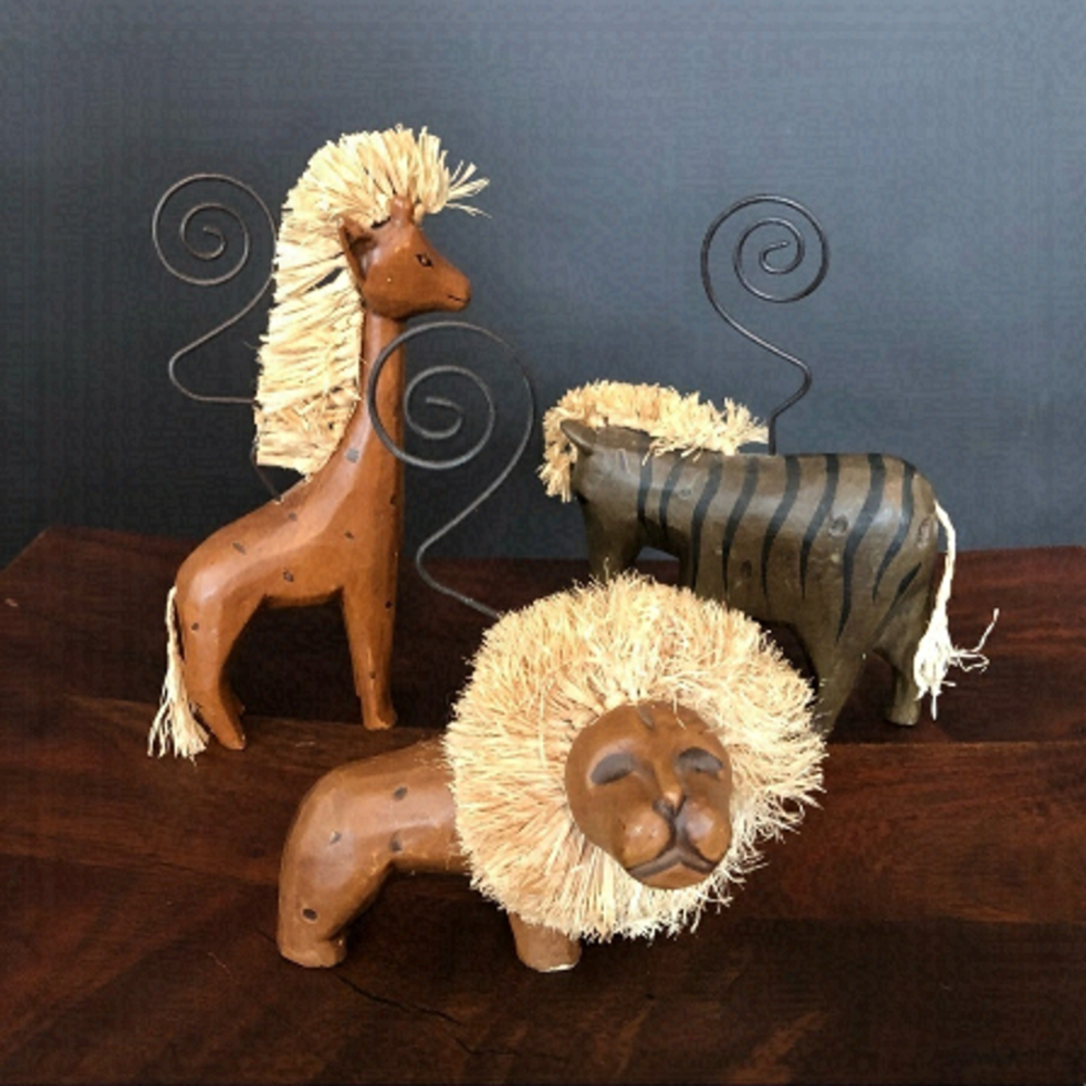 New Handcarved Wood Safari Zoo Animals Lion Giraffe Zebra Picture Frame Holders